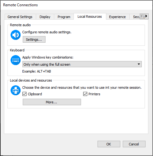 Local resources settings