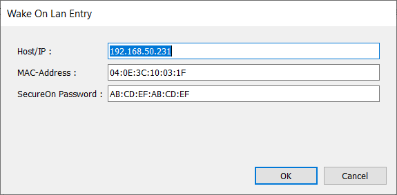 Wake on Lan entry