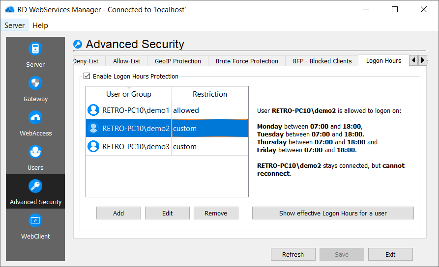 RD Advanced Security Logon Hours