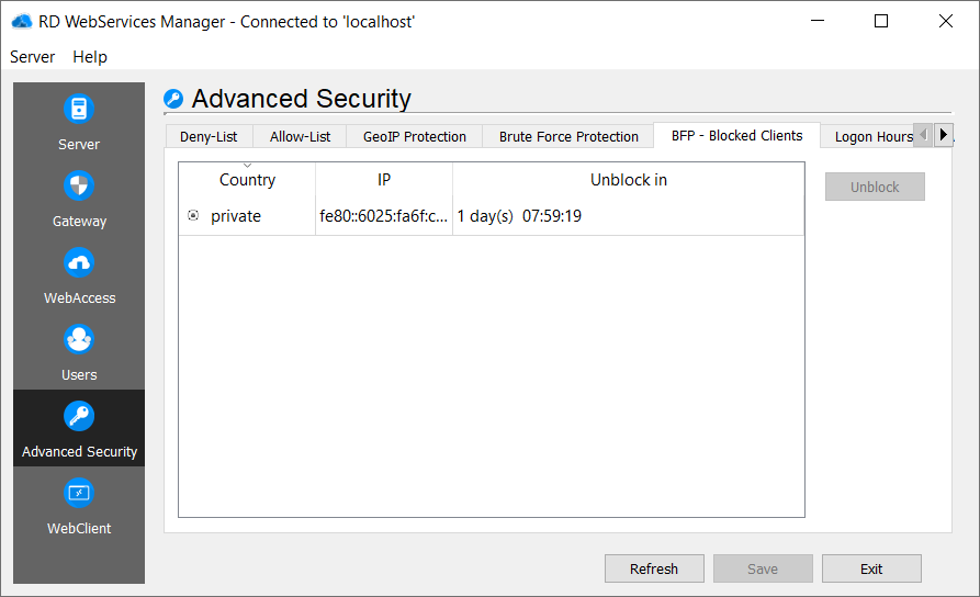 RD Advanced Security Brute Force Protection - Blocked Clients