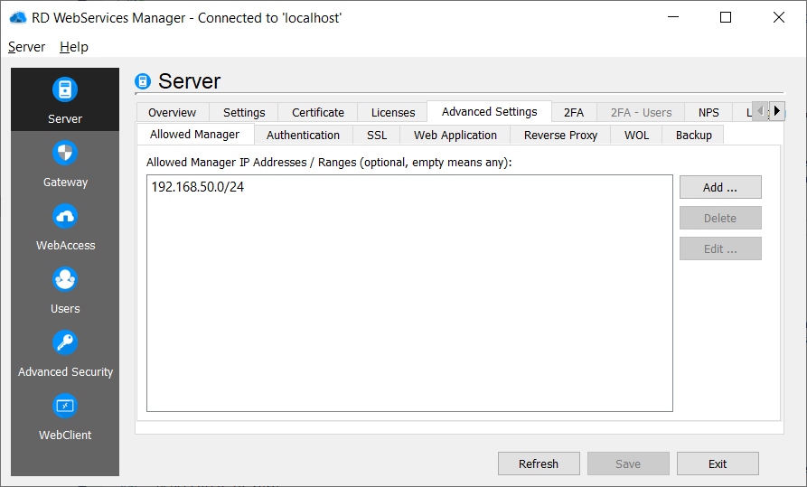Allowed Manager IP Addresses / Ranges