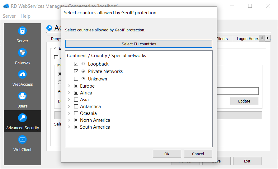 RD Advanced Security GeoIP Protection - Country selection