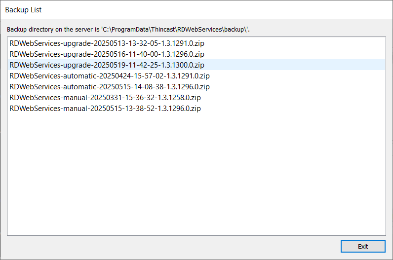List of all backups