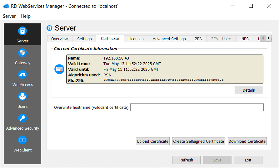 Certificate pane
