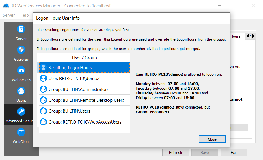 RD Advanced Security Logon Hours - Effective Logon Hours