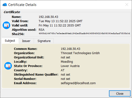 Certificate pane
