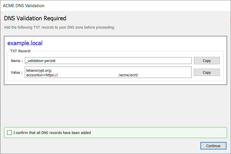 RD Advanced Security ACME Persistent DNS Confirm Dialog
